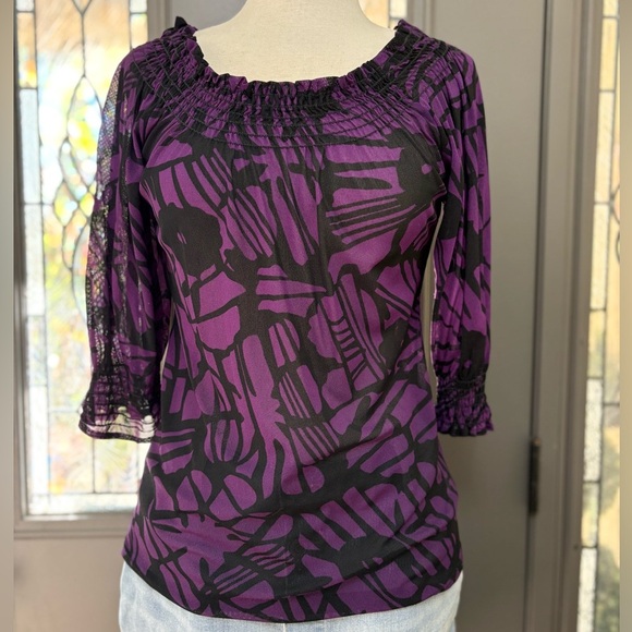 Karen Kane Purple and Black Abstract Print 3/4 Sleeve Blouse | Size M - Picture 1 of 8